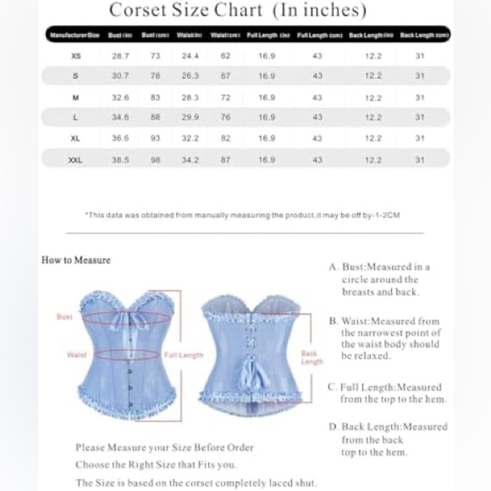 Lace-Up Floral Corset Top in Light Blue and White - Picture 5 of 5
